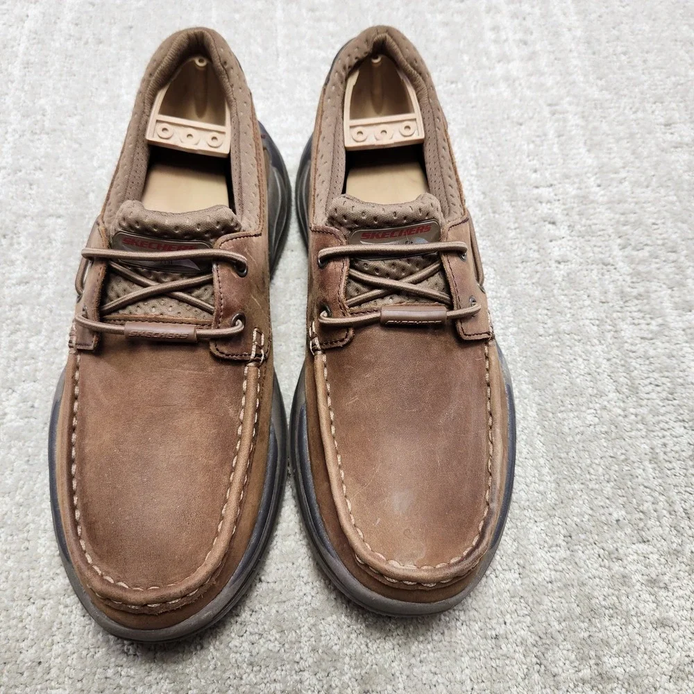 Skechers Arch Fit Motley Shoes Men's 7.5 Desert Brown Leather Hosco Boat 204179